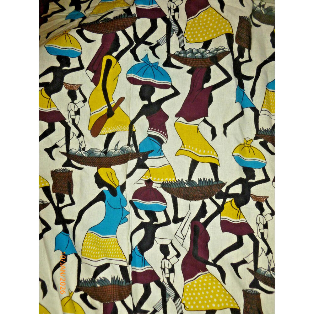 Vintage African Print Fabric Cotton Cloth Heavy Woven‎ Screen Printed 48"x 2.5yd